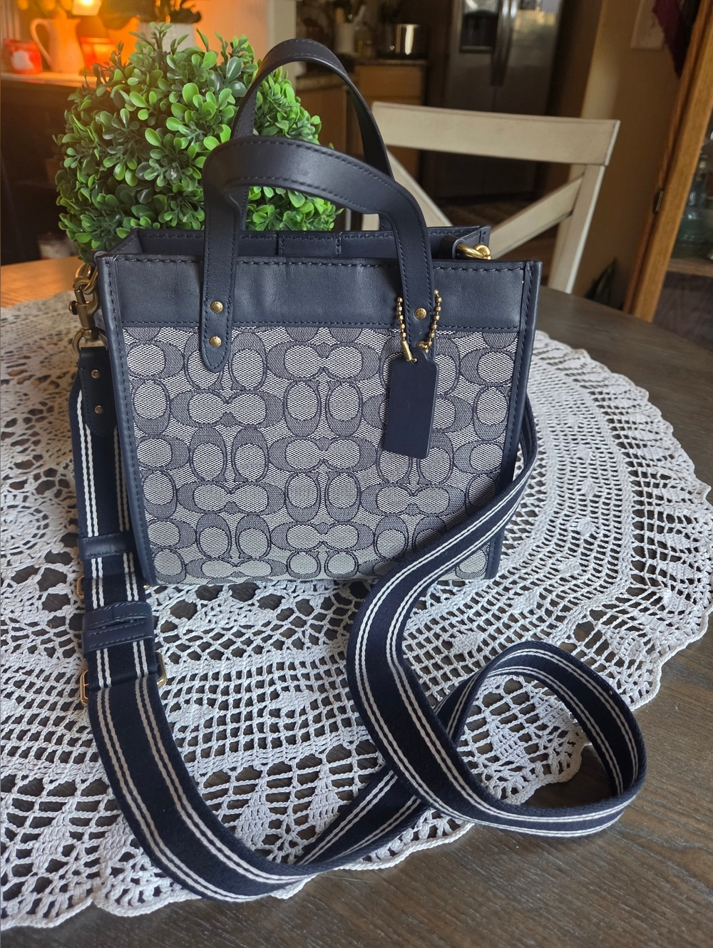 Coach• Navy Leather  Signature Jacquard Field CB Tote "NWOT" NO#C2154-C3865